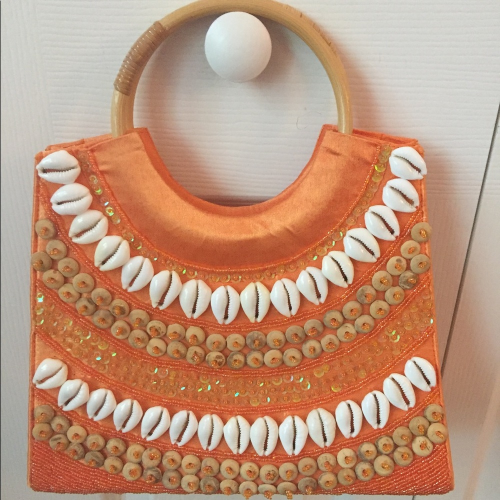 Boutique Brand Orange Satin Handmade Shell Handbag